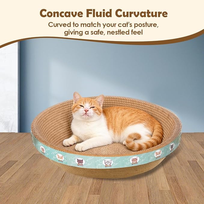 Large Cat Scratcher Bed, 16.9" x 16.9" x 3.9" Cat Scratch Cardboard with 2‑in‑1 Design, Scratching Board Pad for Indoor Cats Kitty Kittens, Scratch Bowl Lounge House Couch, Furniture Protector, Round