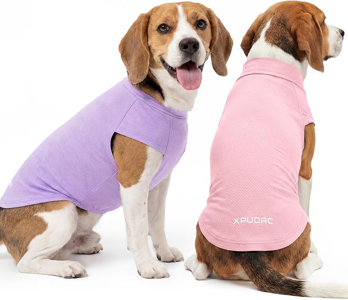 XPUDAC 2 Pack Sun Protection Dog Shirts, Quick Dry Breathable Dog T-Shirt Stretchy Lightweight Sleeveless Pet Summer Clothes for Small Dogs Sensitive Skin Soft Pet Tank Top Vest Girl,XL