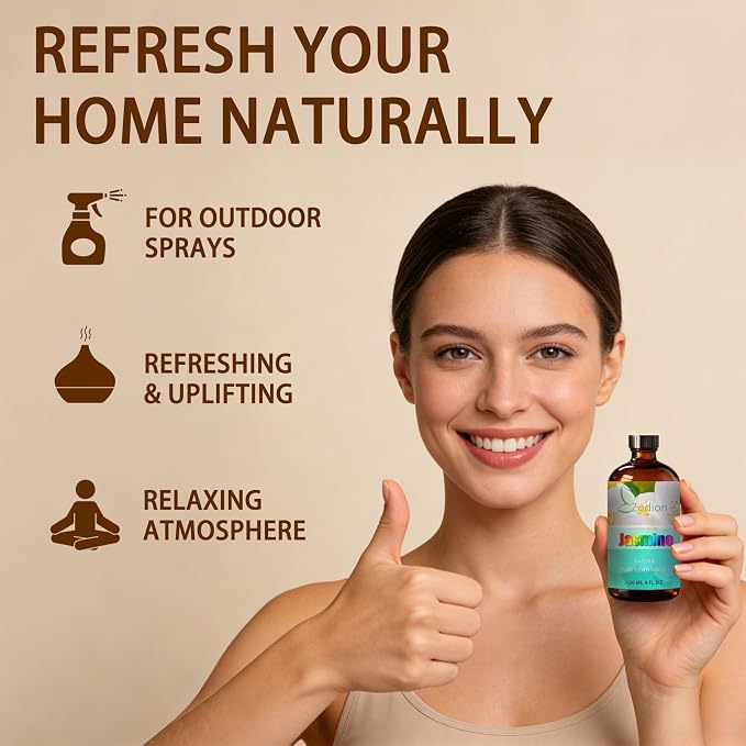 Jasmine Essential Oil - Jasmine Oil for Diffuser, 4 Fl Oz(120ml) | Candle Making, Soap Making, aroma, Strong Scent, Pure, Natural, Home Fragrance, Massage