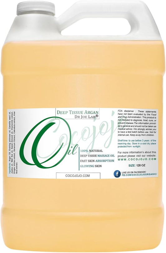 Deep Tissue Argan Massage Oil Blend - Bulk 1 Gallon - Natural Carrier Oil Blend of Rich Herbs & Extracts Moroccan Argon Oil, Jojoba, Emu - Deep Tissue Hot Towel Spa Muscle Rub Hair Skin Face Body