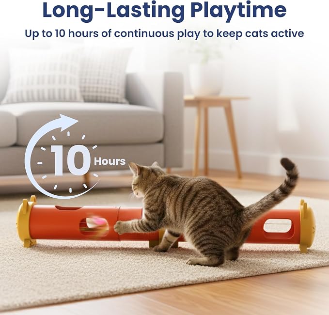 PAWSPIK Electric Feather Teaser Tube Cat Toy, Interactive Automatic Cat Toy | Smart Random Feather Play, Long Battery Life, Pet-Safe Materials, Indoor, Large