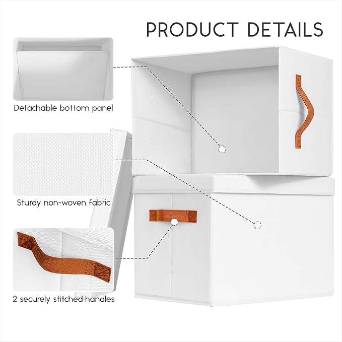 Storage Bins with Lids - Large Fabric Closet Bins with Lid, 6 Pack Clothes Organizers and Storage, Collapsible Stackable Cube Basket for Home, Office, Dorm, White