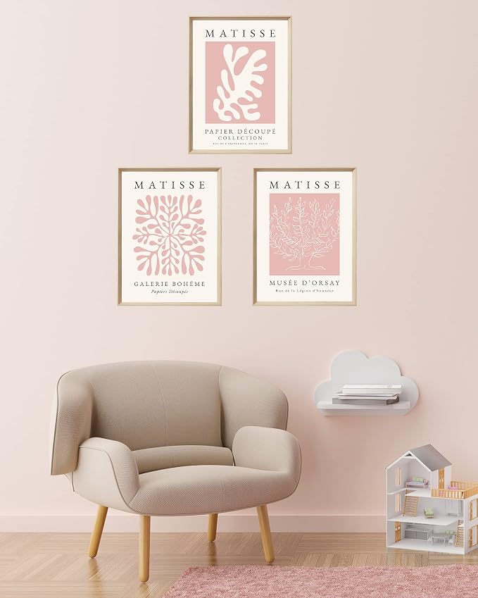 Framed Matisse Pink Wall Art Set of 3, Abstract Canvas Prints | 12x16IN High Framed Design Canvas Prints, Matisse Inspired Minimalist Wall Decor for Living Room Bedroom Bathroom