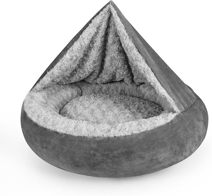 JOEJOY Small Dog Bed Cat Bed with Hooded Blanket, Cozy Cuddler Luxury Puppy Pet Bed, Donut Round Calming Anti-Anxiety Dog Burrow Cave Bed - Anti-Slip Bottom and Machine Washable 26 inch