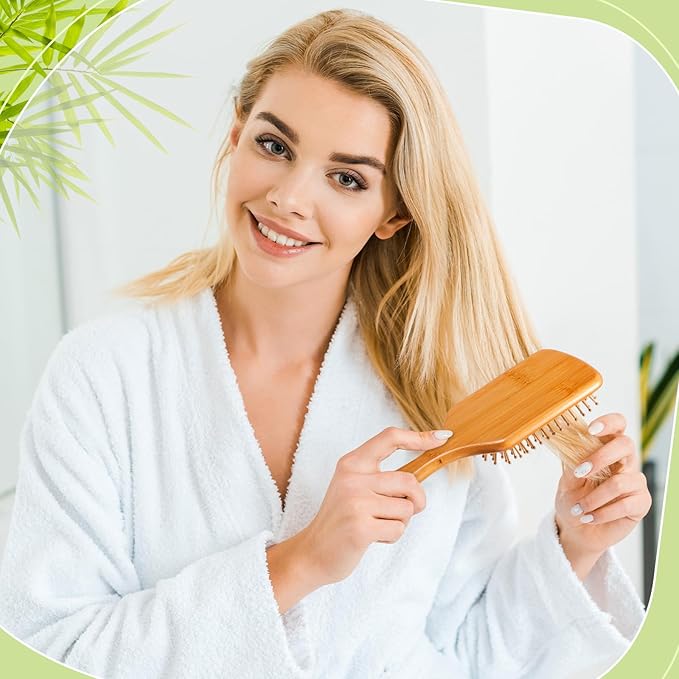 Tessco for you 12 Pcs Bamboo Hair Brushes Bulk Wooden Paddle Brush Scalp Massage Bristle Anti Static Engraving DIY Gifts for Women, Party, Wedding(9.65'' X 3.35'',Black)