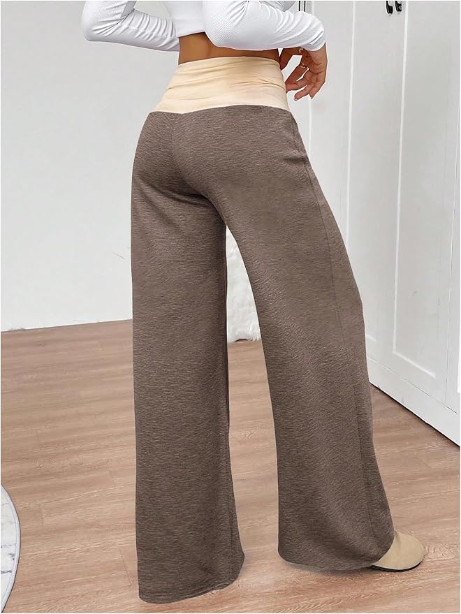 SOLY HUX Women's Sweatpants Color Block Low Rise Fold Over Waist Baggy Wide Leg Pants