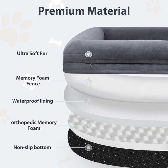 WNPETHOME Human Dog Bed Orthopedic for Adult & Dogs Comfy Sleeping | Washable Waterproof Dog Couch with Removable Cover, Large Pet Sofa Bed with Bolster Sides for Relaxing Dark Gery 71x46 Inch