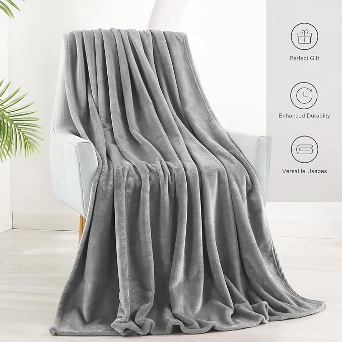 TASTHROW Lightgrey Throw Blanket 50x60 Inches | Soft Plush Cozy Fleece Flannel Throw Blanket, Lightweight Warm Throws for Bed, Couch, Bedroom and Living Room, All Seasons