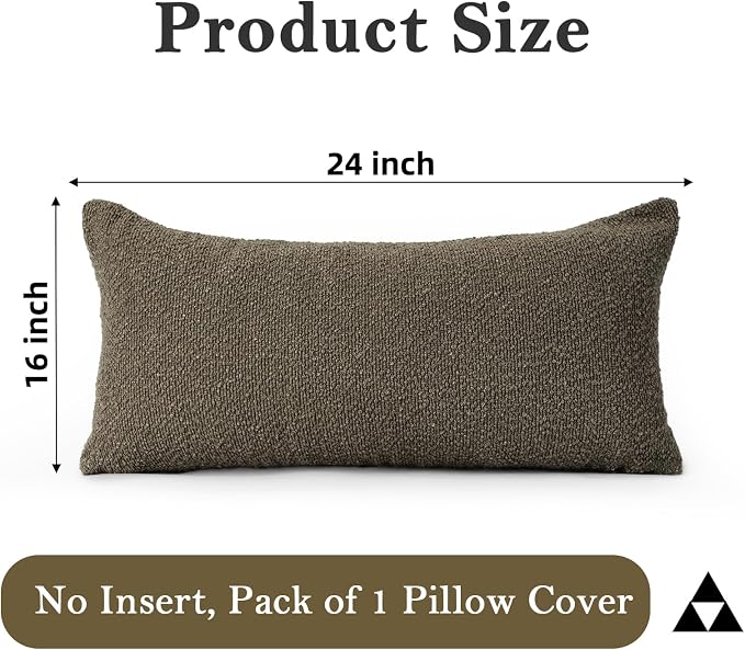 JoraLion 16x24 inch Boucle Lumbar Pillow Cover, Brown Woven Texture Neutral Long Pillow Cover Breathable Cushion Case for Couch Sofa Bed Living Room Home Decor (Cover Only)
