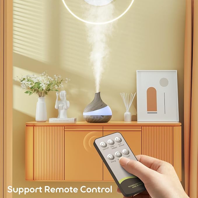 HJTHJT Essential Oil Diffuser for Home, 500ml Aromatherapy Diffuser:14-Color LED, Dual Mist Modes, Ultrasonic, Remote Control, Quiet Humidifier
