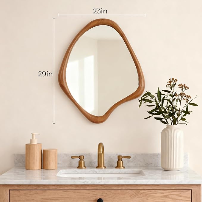 Asymmetrical Mirror, Irregular Wall Mirror, Wall Mirrors Decorative for Bedroom Living Room Entryway Hall, Wood Mirror for mid Century Modern Decor 29" H x 23" W