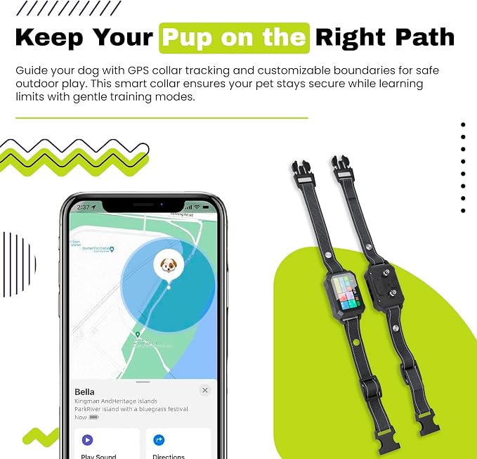 Customizable GPS Dog Collar Fence System, Waterproof LCD Collar & Safe Zone Radius up to 6998 ft – Wireless Dog Fence, Wireless Pet Collar & App-Controlled Dog Training Collar