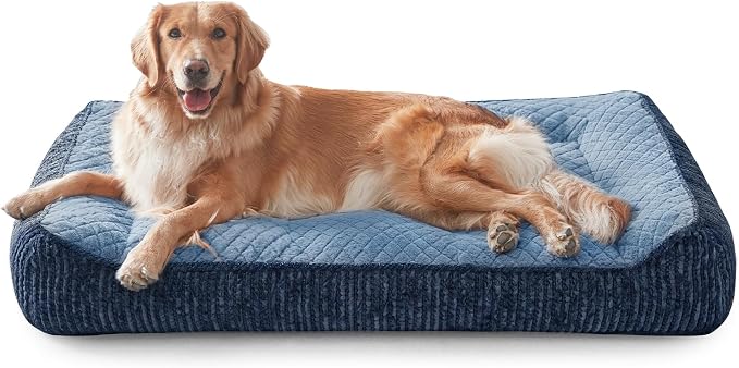 JOEJOY Extra Large Orthopedic Dog Beds Large Sized Dog, Extra Thick Supportive Big Dogs Bed with Sides and Waterproof Lining, Ultra Soft Pet Bed Sofa, Brown, 48''x35'