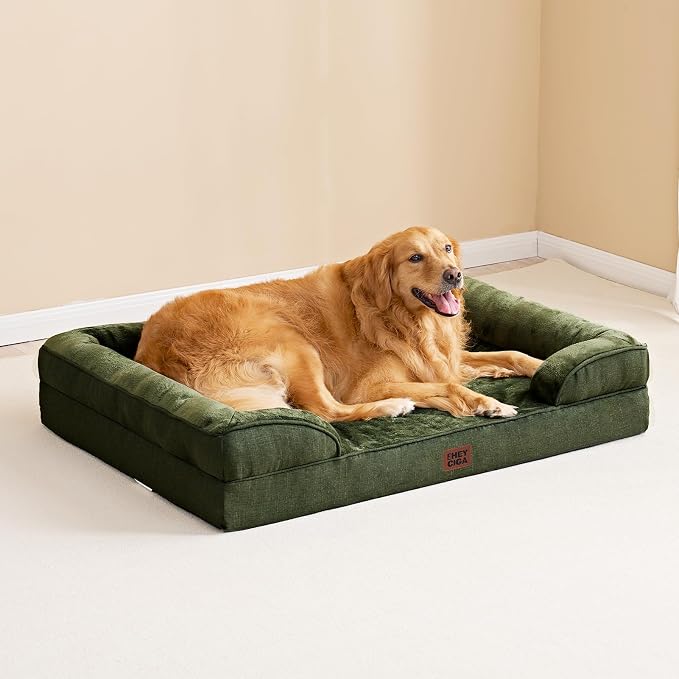 EHEYCIGA Orthopedic Dog Bed Medium Size Dog, Waterproof Washable Pet Beds | Non-Slip Bottom and Egg-Crate Memory Foam Dog Couch Bed with Washable Removable Cover, Dark Green