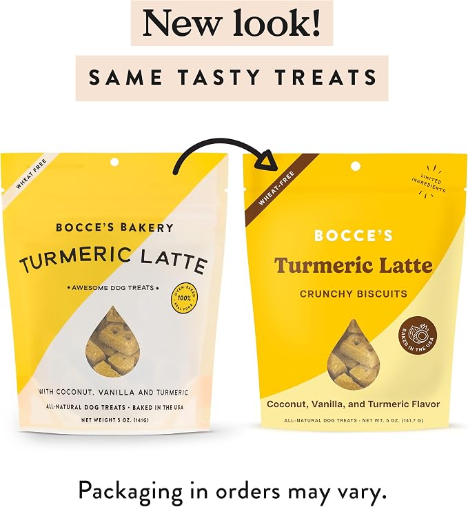 Bocce's Bakery Turmeric Latte Flavor Crunchy Biscuits Dog Treats, 5 oz | Oven Baked, Wheat-Free Everyday Dog Treat Biscuits - Made with Real, Limited Ingredients and Baked in The USA