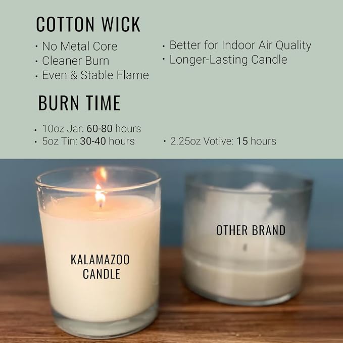 Kalamazoo Candle Company Hand-Poured Soy Wax Candle – 10oz Classic Jar, 60-80 Hour Burn Time – Made in USA, Highly Scented, Phthalate-Free (White Tea & Ginger)