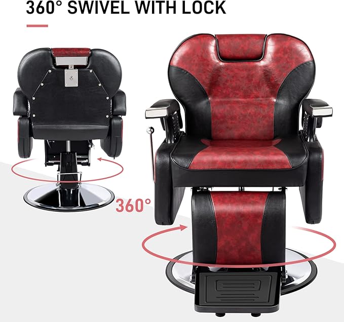 OmySalon Classic Barber Chair Reclining Hair Salon Stylist Chair All Purpose, Heavy Duty Hydraulic Pump, Adjustable Headrest, Tattoo Barbershop Beauty Spa Equipment