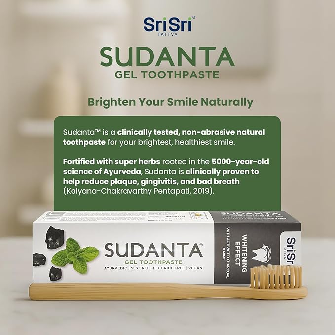 Sri Sri Tattva Sudanta Charcoal Toothpaste Gel – SLS, Fluoride Free Herbal Toothpaste with Neem & Ayurvedic Herbs – Natural Teeth Whitening, Fresh Breath, Oral & Gum Health – 100g Tube (Pack of 3)