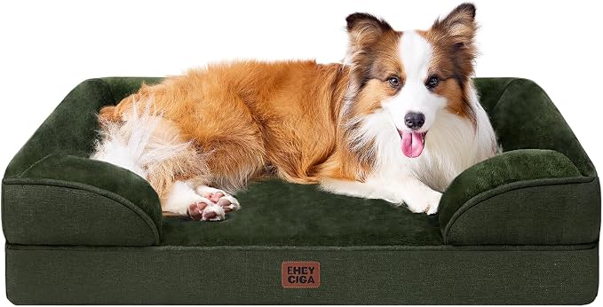 EHEYCIGA Orthopedic Dog Beds Large Sized Dog, Waterproof Washable Pet Bed | Non-Slip Bottom and Egg-Crate Memory Foam XL Dog Couch Bed with Washable Removable Cover, Dark Green, 41Inch