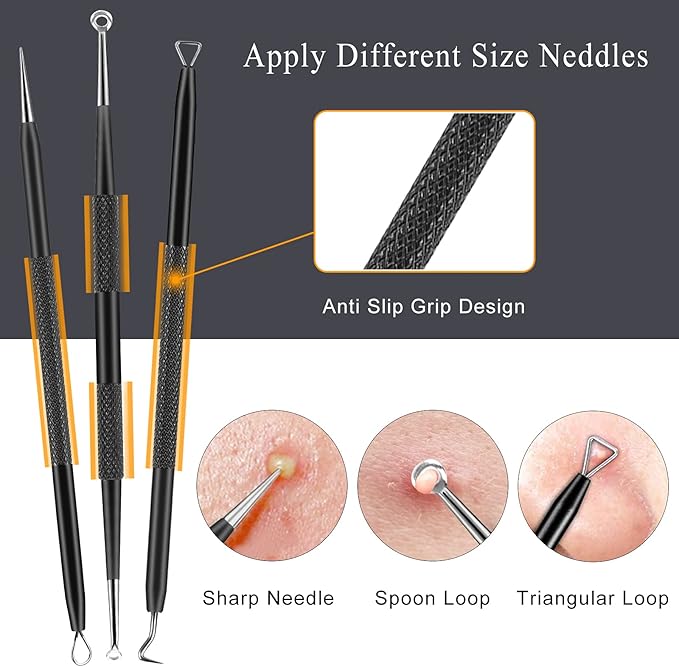 Boxoyx Pimple Popper Tool Kit - 6 Pcs Blackhead Remover Comedone Extractor Tool Kit with Metal Case for Quick and Easy Removal of Pimples, Blackheads, Zit Removing, Forehead, Facial and Nose(Black)