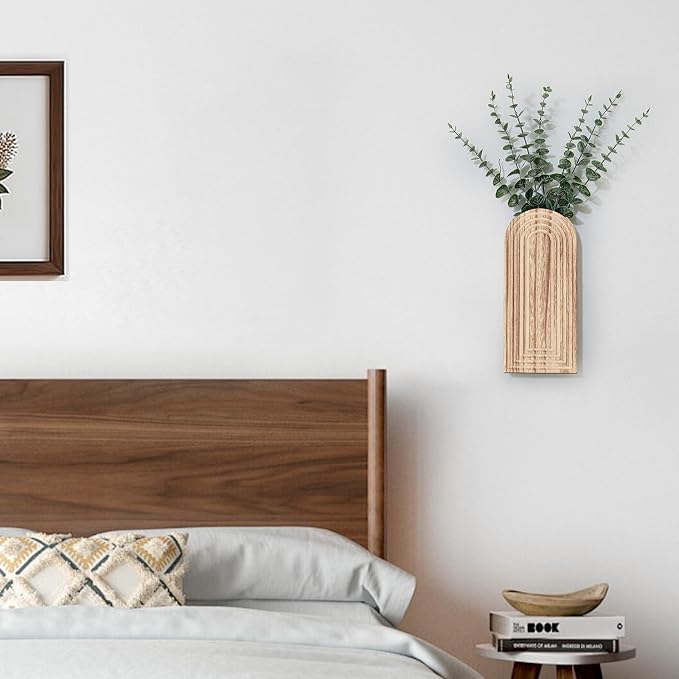 Handmade Wooden Wall Vases Set of 2 for Plants | Boho Rustic Farmhouse Decor for Indoor Artificial Plants and Flowers. Perfect for Living Room, Bedroom, Bathroom, or Patio