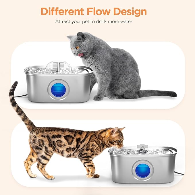 Cat Water Fountain Stainless Steel: 108oz/3.2L Cat Fountain with 4 Filters | Pet Drinking Fountains for Cats Inside - Automatic Cat Feeding & Watering Supplies - Water Level Window
