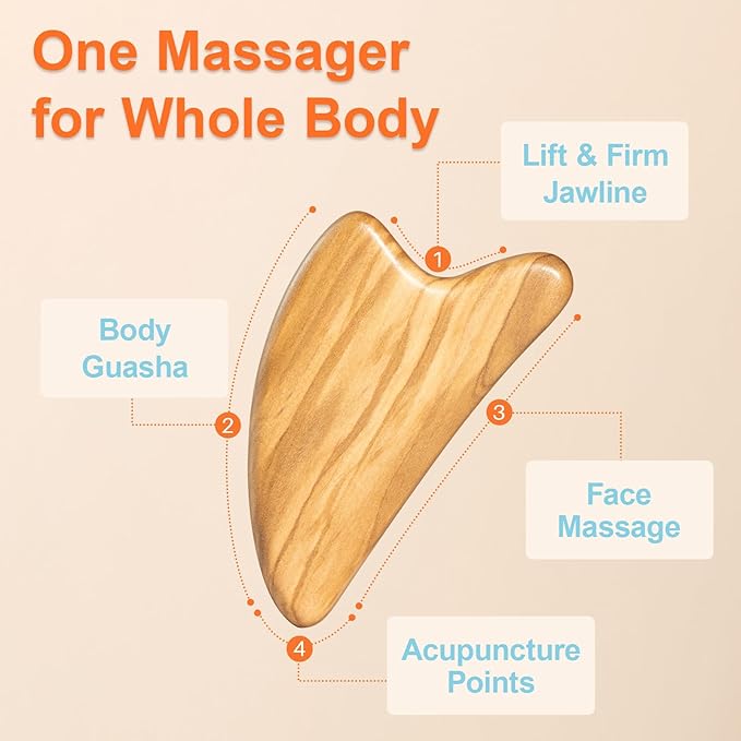 Olaemuo Gua Sha Facial Tools - Face Massager Tool for Lymphatic Drainage, Jawline Sculpting & Puffiness Reducing, Guasha Tool for Body Eyes Neck, Skin Care Gift with Pouch, Natural Olive Wood