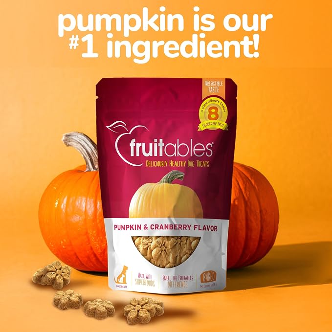 Fruitables Baked Dog Treats, Healthy Pumpkin Snacks for Dogs, Low Calorie & Delicious, No Wheat, Corn or Soy, Puppy Training Treats, Made in the USA, Pumpkin and Cranberry Flavor, 7oz (Pack of 2)