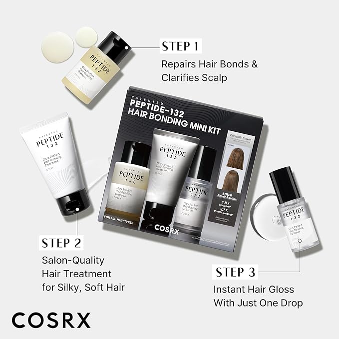 COSRX PEPTIDE-132 Hair Bonding Mini Kit – Travel-Size Shampoo & Treatment + Full-Size Oil Serum, Keratin Treatment Hair Gift Set for Damaged, Dry Hair, Scalp Treatment for Dandruff, Dry & Itchy Scalp
