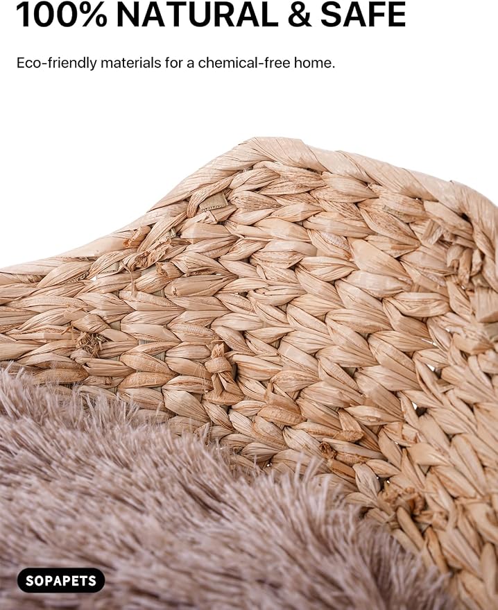 Sopapets Solid Wood Cat Tree with Hand-Woven Basket, 41.3" Natural Wood Cat Tower with Real Branch, Modern Boho Cat Furniture for Indoor Cats & Large Cats, Sisal Scratching Posts, Beige