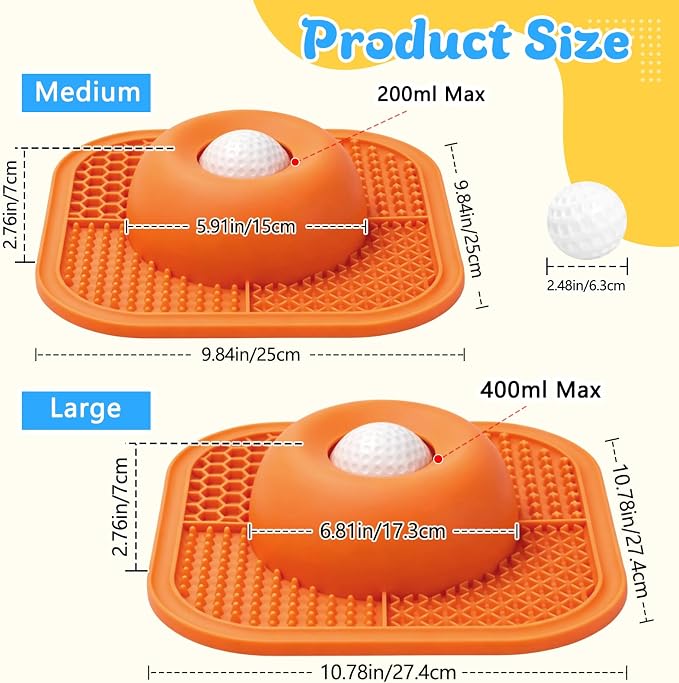 Slow Feeder Dog Bowls & Lick Mat for Liquid and Thick Treat, Anti-Slip Dog Lick Bowl with Interactive Rolling Ball, 5/6 Cup Pup Licking Toy for Large Medium Small Dogs and Cats-Large Orange