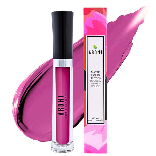 Aromi Dark Fuchsia Matte Liquid Lipstick | Long-Lasting, Raspberry Purple Lip Color for Women, Vegan & Cruelty-free, Waterproof (Merry Mulberry)