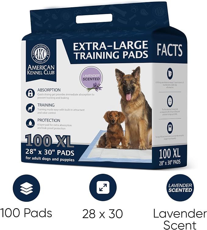AKC Dog Training Pads, XL 28" x 30", Lavender Scent, 100 Count