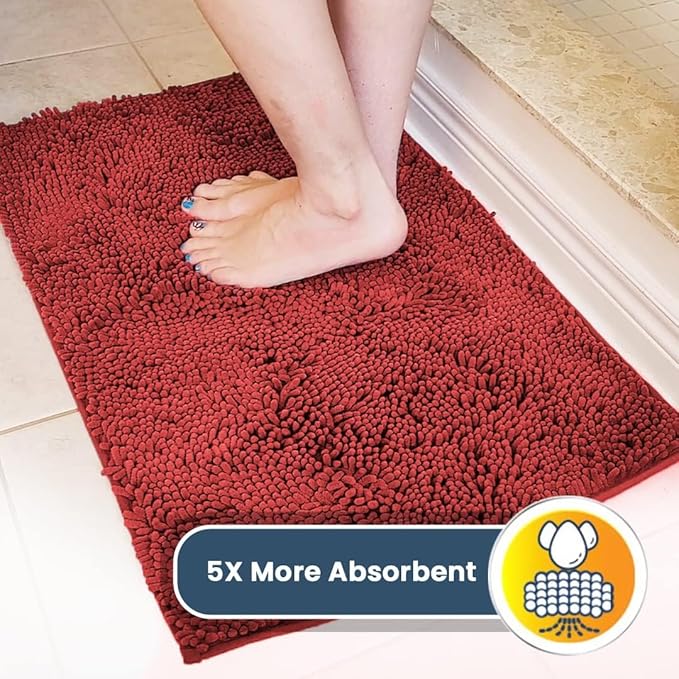 Muddy Mat® | Super Water Absorbent Door Mat Indoor, Microfiber Quick Dry Chenille Entryway Rug, Slip Resistant Front Door Mat, Indoor Mats for Entryway, Machine Washable Pet Rug, Red 24" x 120"