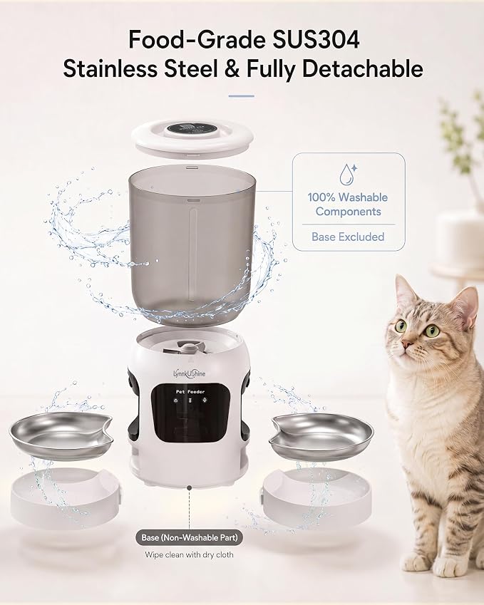 Automatic Cat Feeder with Dual Camera, 2MP with Night Vision | 2.4/5G WiFi Pet Food Dispenser, 5.2L/22 Cups, Scheduled Meals, 2-Way Audio, Dual Stainless Steel Bowl for Cat & Dog