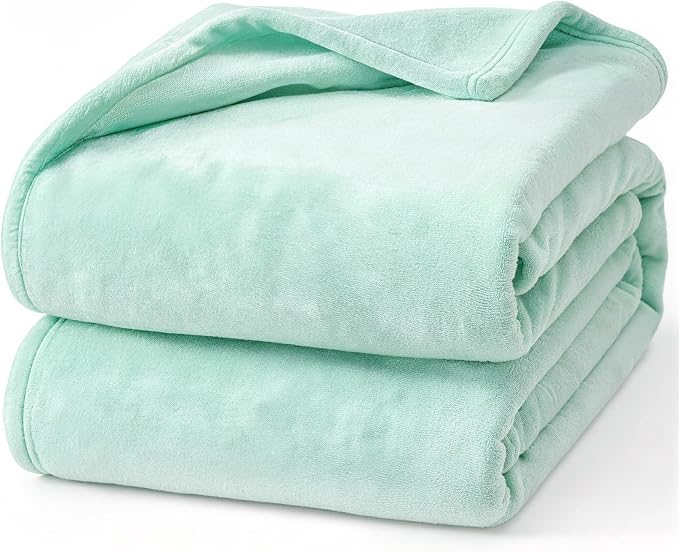 Hansleep King Mint Green Fleece Blanket, Soft Flannel Bed Blanket | Fuzzy Cozy Blanket 90x108 Inches, Multi-use for Bed, Sofa, Couch, Travel, Camping, All Season Warm Lightweight Cover
