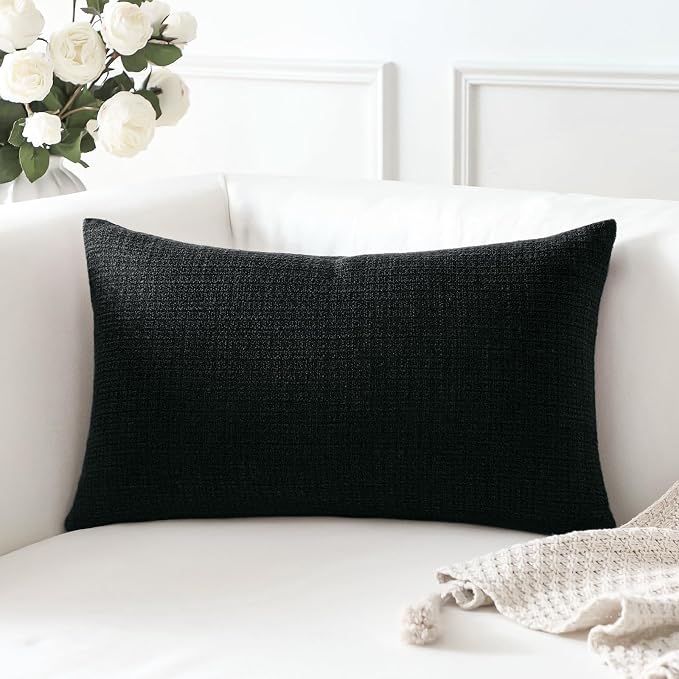 OTOSTAR Linen Throw Pillow Cover Set of 1 Decorative Lumbar Pillowcases Cushion Covers 12x20 Inch for Home Decor Sofa Bedroom Car 30 x 50CM Black