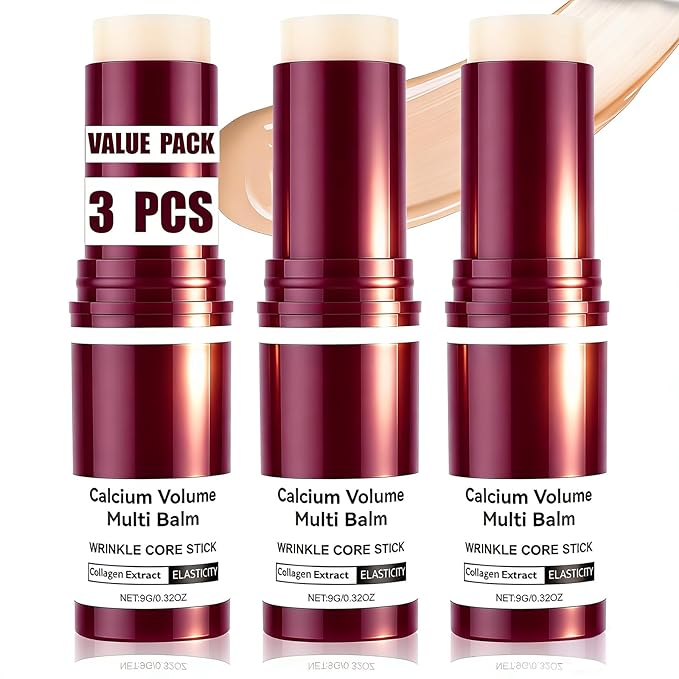 3 PCS Calcium Multi Balm(Face/Eyes/Lips&Neck), Collagen Calcium Volume Multi Balm Moisturing Stick, Anti-aging, Wrinkles, Sagging, Hydrating, Firming Skin