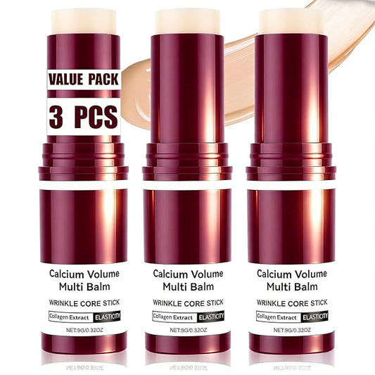 3 PCS Calcium Multi Balm(Face/Eyes/Lips&Neck), Collagen Calcium Volume Multi Balm Moisturing Stick, Anti-aging, Wrinkles, Sagging, Hydrating, Firming Skin