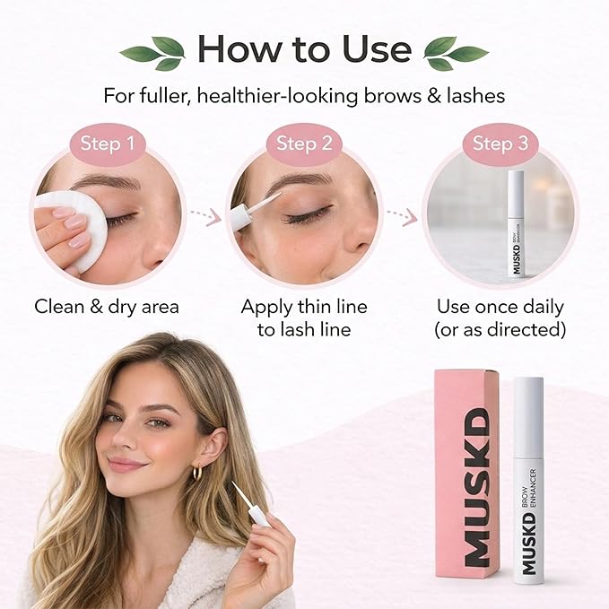 MUSKD Eyebrow Growth Serum (3ML) – Helps Grow Brows Faster & Thicker – Natural Formula, Vegan & Cruelty-Free