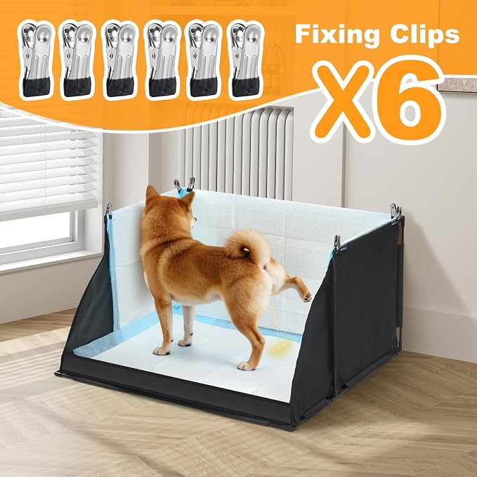 Uross Dog Pee Pad Holder with High Walls, Foldable Indoor Puppy Potty Training Station, Extra Large No-Spill Pet Litter Box Toilet for Male Dogs to Stop Peeing in House- Black