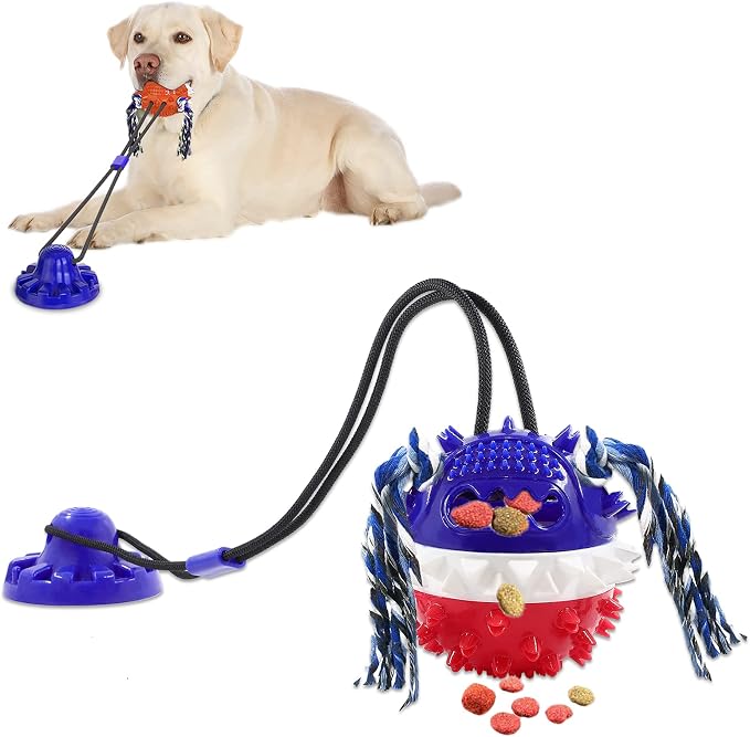 Askhald Aggressive Chewer Dog Toys - Rope Toys with Suction Cup, Teething Treats & Puzzle Food Dispensing Ball (Navy Blue)