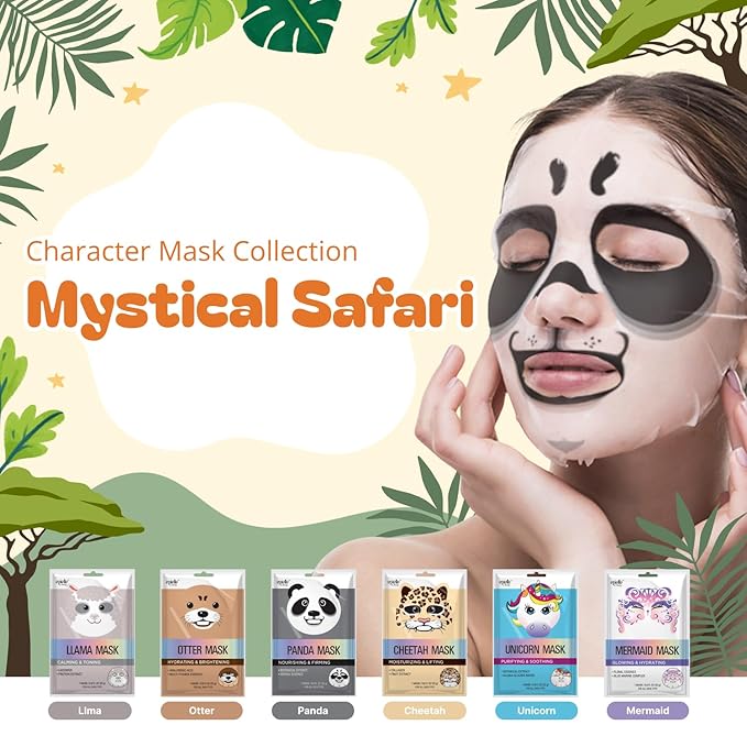 Epielle Character Face Mask Mystical Safari 12 Pack, Fun & Effective Korean Skin Care, Spa Party Favors, Easter Basket Stuffers, Birthday Gifts for Women, Self Care Gifts