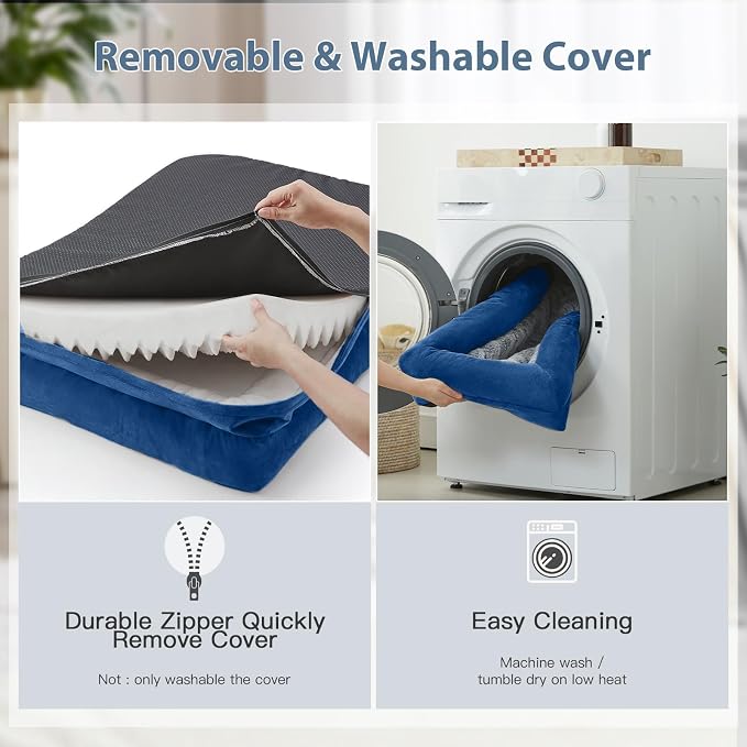 WNPETHOME Giant Dog Bed Orthopedic for Senior Dog Bed Comfy Sleeping | Washable Waterproof Dog Couch with Removable Cover, Large Pet Sofa Bed with Bolster Sides for Relaxing Blue 61x43 Inch