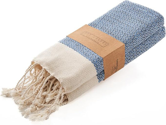 BAY LAUREL Turkish Hand Towel – Pack of 2 | Soft & Absorbent Decorative Towels for Bathroom, Hand, Face, Hair, Gym, Yoga, SPA, Kitchen & Tea | Boho Decor (Royal, Diamond 16x40 Inches (Set of 2)