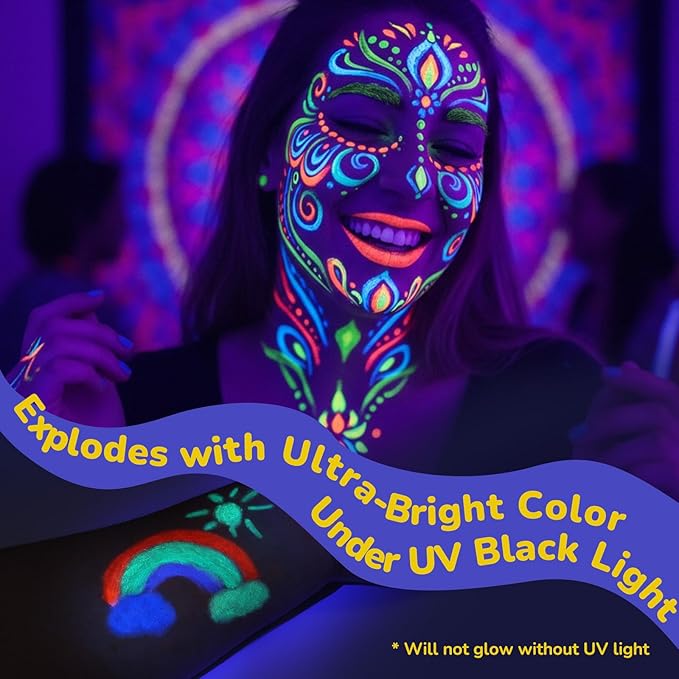 Beesjuy Glow Face Body Paint,12 PCS Glow In The Dark Under UV BlackLight, Face Painting Kits Neon Makeup Sticks for Kids Adult Halloween Birthday Glow Party Supplies
