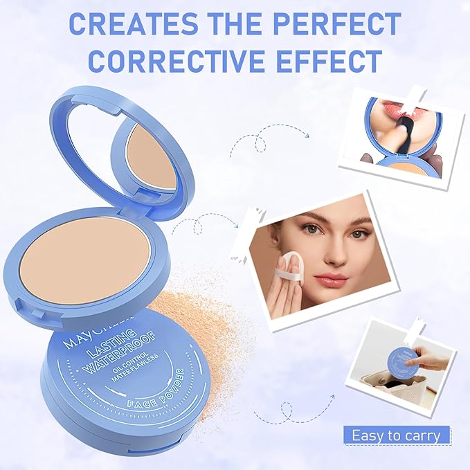 Maycheer Face Powder, Setting Powder, Lasting Waterproof Oil Absorbing Pressed Powder Compact, Lightweight Finishing Powder (Natural Beige)