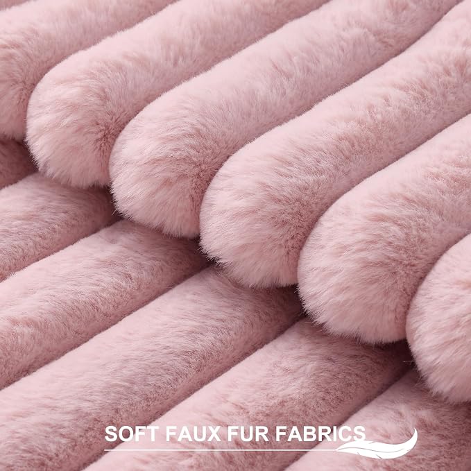 Pallene Faux Fur Decorative Throw Pillow Covers 20x20 Set of 2, Blush Pink | Luxury Plush Texture, Striped Design, Cozy Soft Touch, Modern Home Accent Decor for Couch, Sofa, Bed, Living Room