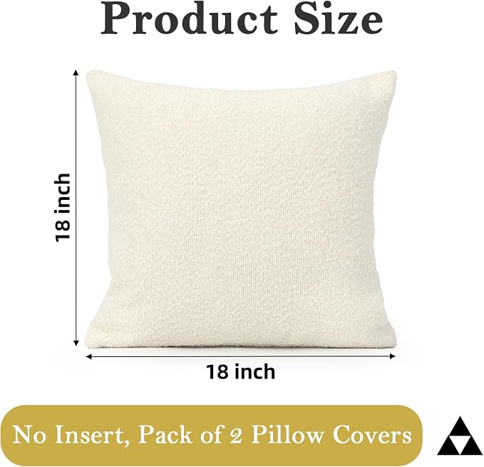 JoraLion 18x18 inch Boucle Throw Pillow Covers, Cream Woven Texture Neutral Pillow Cover Breathable Cushion Case for Couch Sofa Bed Living Room Home Decor, Pack of 2, No Insert