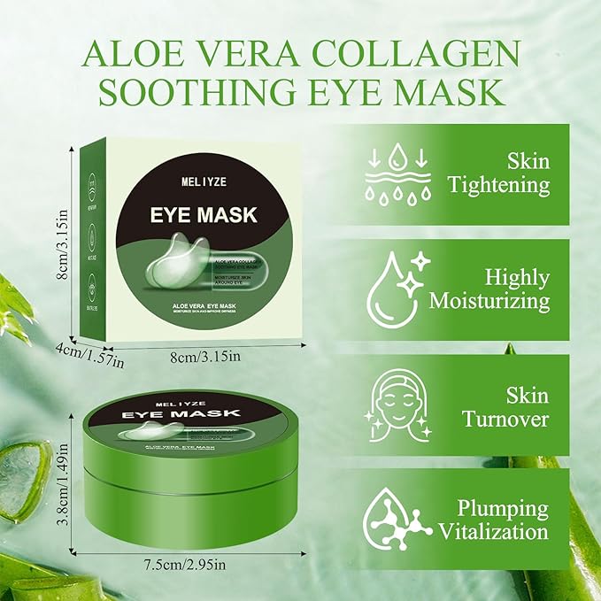 Under Eye Patches for Dark Circles and Puffiness, Aloe Vera Eye Masks 60 Pcs, Anti-Aging Eye Treatment to Reduce Wrinkles & Fine Lines, Hydrating & Firming Under Eye Skin with Natural Ingredients